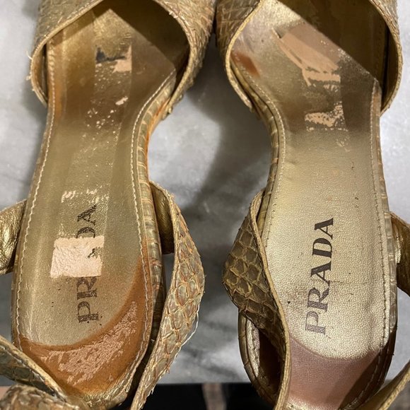 Prada Gold Python Studded Wood Sandal EURO Size 39 or US 8 - Picture 8 of 9
